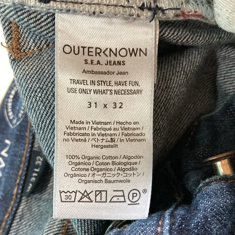 Outerknown Ambassador S.E.A Mens Jeans 31 X 32 Organic Cotton Slim Dark Denim